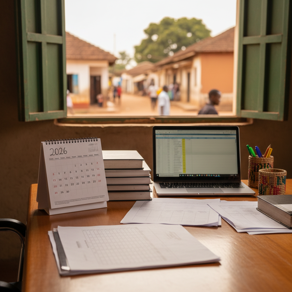 A professional desk in Dar es Salaam showing a laptop open to a taxpayer portal, representing business registration in Tanzania.