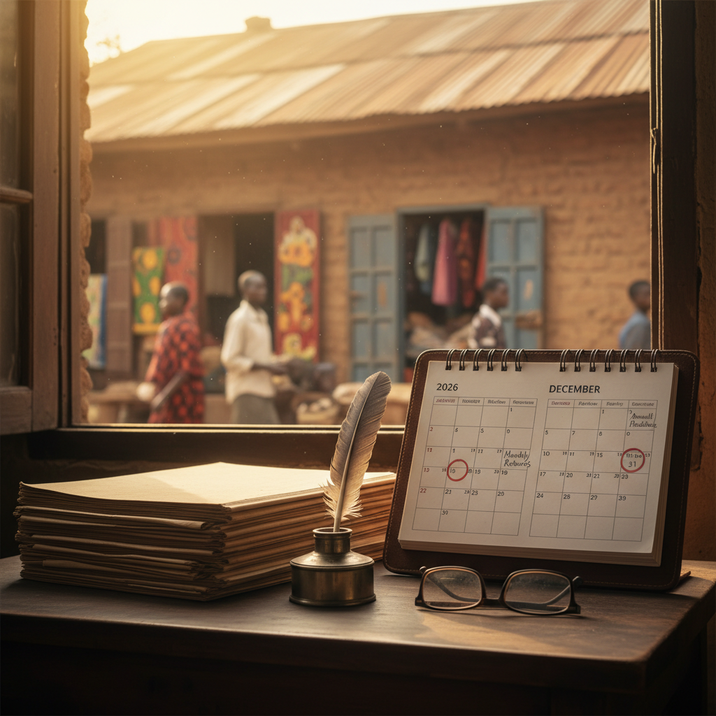 A modern corporate office setup in Dar es Salaam with a 2026 calendar and financial spreadsheet representing tax planning in Tanzania.